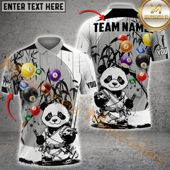 Maxcorners Funny Panda Pool Champion Billiard Jersey Customized Name, Team Name 3D Polo Shirt