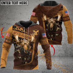 Maxcorners Wilderness Moose Hunting USA Flag Mutilcolor Custom Name Shirt 3D All Over Printed Clothes