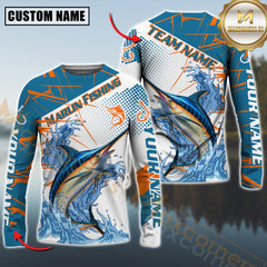 Maxcorners Marlin Fishing Jersey Blue Splash Personalized Name, Team Name 3D Long Sleeve Shirt