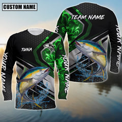 Maxcorners Tuna Fishing Smoke Premium Personalized Name, Team Name 3D Long Sleeve Shirt (2 Colors)