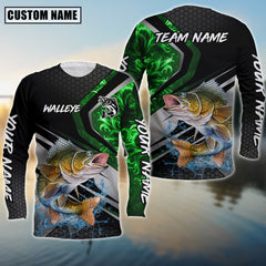 Maxcorners Walleye Fishing Smoke Premium Personalized Name, Team Name 3D Long Sleeve Shirt (2 Colors)