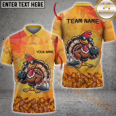 Maxcorners Funny Turkey Autumn Bowling Jersey Customized Name, Team Name 3D Shirt