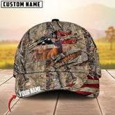 Maxcorners Deer Hunting USA Flag Crack Camo Pattern Personalized Name 3D Cap