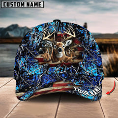 Maxcorners American Flag Hunting Deer Crack Camo Pattern Multicolor Option Personalized Cap