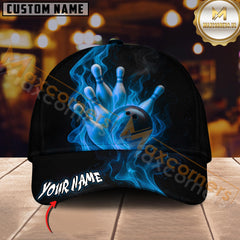 Maxcorners Flaming Strike Bowling Multicolor Personalized Name 3D Cap