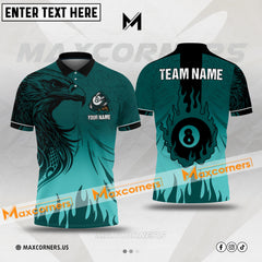Maxcorners Eagle Fire Flame Billiard Jersey Mutilcolor Customized Name, Team Name 3D Polo Shirt