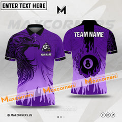 Maxcorners Eagle Fire Flame Billiard Jersey Mutilcolor Customized Name, Team Name 3D Polo Shirt