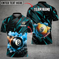 Maxcorners Billiards 8 Ball & 9 Ball Watercolor Art Personalized Name, Team Name 3D Polo Shirt