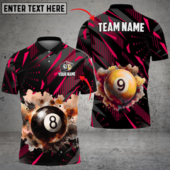 Maxcorners Billiards 8 Ball & 9 Ball Watercolor Art Personalized Name, Team Name 3D Polo Shirt