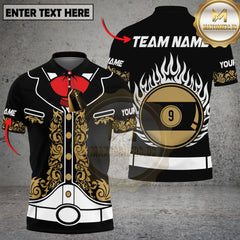 Maxcorners Billiards Golden 9 Ball Flames Personalized Name 3D Unisex Shirt