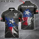 Maxcorners Darts Grey Grunge Texas Flag Customized Name, Team Name 3D Polo Shirt