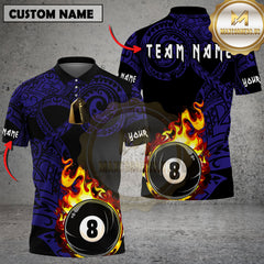 Maxcorners Billiards Tribal Flame 8 Ball Design Multicolor Customized Name, Team Name 3D Shirt