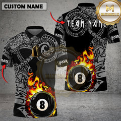 Maxcorners Billiards Tribal Flame 8 Ball Design Multicolor Customized Name, Team Name 3D Shirt