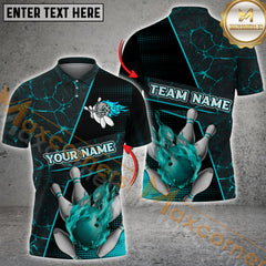 Maxcorners Ball Flame Bowling Jersey Multicolor Customized Name, Team Name 3D Polo Shirt