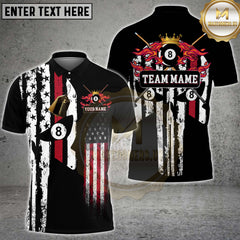 Maxcorners Billiards American Flag Punisher Flaming 8 Ball Personalized Name Team Name 3D Shirt
