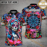 Maxcorners Darts Sugar Skull Art Graffiti Style Multicolor Customized Name, Team Name 3D Polo Shirt