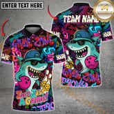 Maxcorners Bowling Cool Shark Graffiti Street Style Multicolor Customized Name, Team Name 3D Polo Shirt
