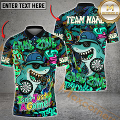 Maxcorners Darts Cool Shark Graffiti Street Style Multicolor Customized Name, Team Name 3D Polo Shirt