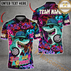 Maxcorners Darts Cool Shark Graffiti Street Style Multicolor Customized Name, Team Name 3D Polo Shirt