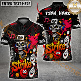 Maxcorners Bowling Rap Skull Graffiti Strike Style Multicolor Customized Name, Team Name 3D Polo Shirt
