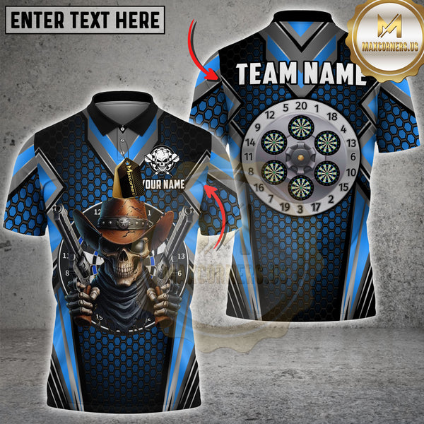 Maxcorners Darts Skull Cowboy Multicolor Customized Name, Team Name 3D Shirts