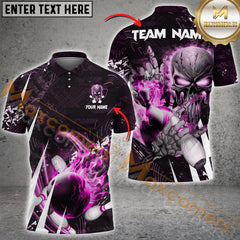 Maxcorners Skull Of Punishment Bowling Jersey Multicolor Customized Name, Team Name 3D Polo Shirt
