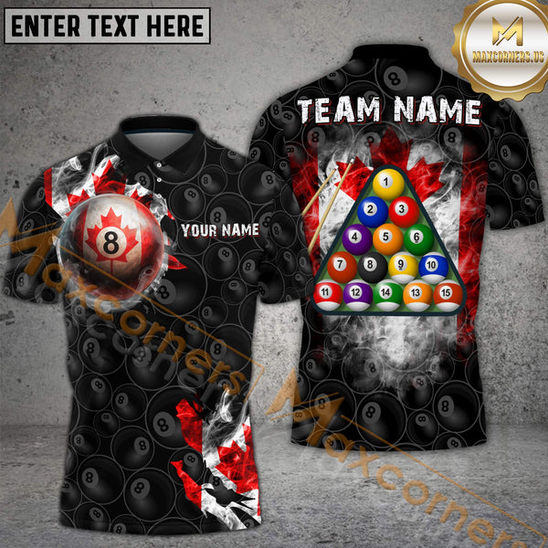 Maxcorners Billiard Canada 8 Ball Maple Leaf Smoke Style Personalized Name, Team Name 3D Shirt