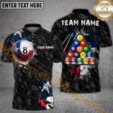 Maxcorners Billiard Texas Flag 8 Ball Lone Star Style Personalized Name, Team Name 3D Shirt