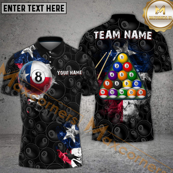 Maxcorners Billiard Texas Flag 8 Ball Lone Star Style Personalized Name, Team Name 3D Shirt