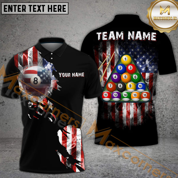 Maxcorners Billiard USA Flag 8 Ball Stars And Stripes Style Personalized Name, Team Name 3D Shirt