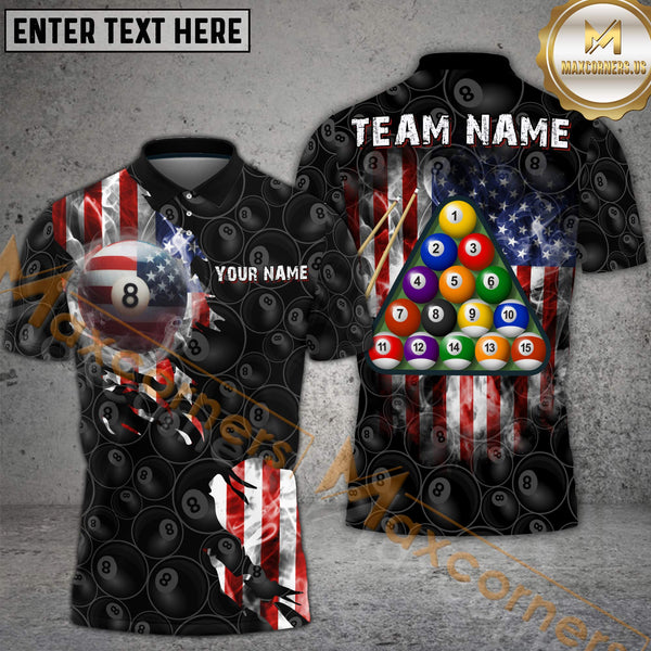 Maxcorners Billiard USA Flag 8 Ball Stars And Stripes Style Personalized Name, Team Name 3D Shirt
