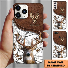 Maxcorners Deer Hunting Leather Pattern Personalized Name Phone Case (4 colors)