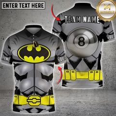 Maxcorners Billiards Hero Suit Bat Style Chest Logo 8 Ball Back Design Personalized Name 3D Unisex Shirt
