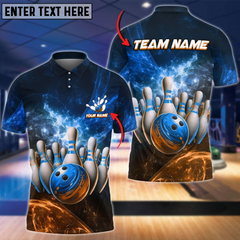 Maxcorners Bowling & Pins Light Crash Multicolor Option Customized Name, Team Name 3D Polo Shirt 01