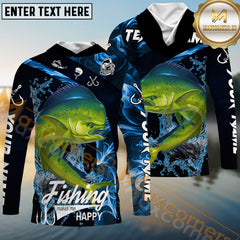 Maxcorners Mahi-Mahi Fishing Blue Smoke Sun Protection Personalized Name,Team Name 3D Long Sleeve Shirt