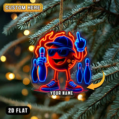 Maxcorners Personalized Bowling Neon Flame 3D Acrylic Ornament, Custom Holiday Tree Decor, Perfect Gift for Bowler