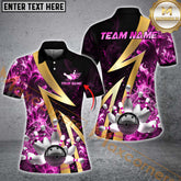 Maxcorners Bowling Ball And Pins Flame Smoke Multicolor Option Customized Name 3D Shirt For Women (6 Colors)
