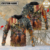 Maxcorners USA Flag Hunter Deer Hunting Mutilcolor Custom Name Shirt 3D All Over Printed Clothes (4 Colors)