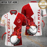 Maxcorners Golf Fire Ball Skin Pattern Multicolor Option Customized Name, Team Name 3D Polo Shirt