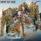 Maxcorners Pike Fishing American Flag Camo Cross Skin Pattern Sun Protection Personalized Name, Team Name Long Sleeve Shirt