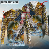 Maxcorners Walleye Fishing American Flag Camo Cross Skin Pattern Sun Protection Personalized Name, Team Name Long Sleeve Shirt