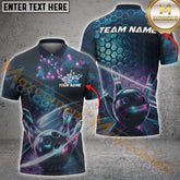 Maxcorners Custom Hexagon Holographic Bowling Team Men Polo Shirts, Galaxy Bowling League Shirt