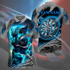 Maxcorners Darts Panther Fire Flame Personalized Name, Team Name 3D Polo Shirt (6 colors)