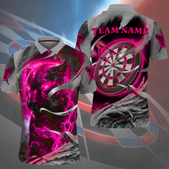 Maxcorners Darts Panther Fire Flame Personalized Name, Team Name 3D Polo Shirt (6 colors)