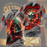 Maxcorners Darts Skull Fire Flame Mutilcolor Options Personalized Name, Team Name 3D Polo Shirt