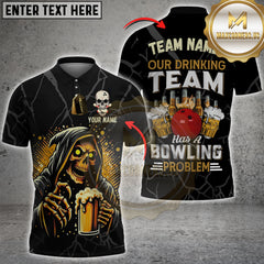 Maxcorners Bowling Grim Reaper Beer Our Drinking Team Has A Bowling Problem Personalized Name, Team Name 3D Shirt