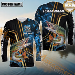 Maxcorners Pike Fishing Fierce Deep Sea Hunter Personalized Name, Team Name 3D Long Sleeve Shirt