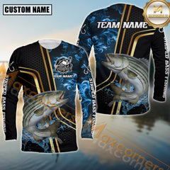 Maxcorners Striped Bass Fishing Fierce Deep Sea Hunter Personalized Name, Team Name 3D Long Sleeve Shirt