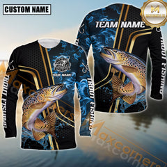 Maxcorners Trout Fishing Fierce Deep Sea Hunter Personalized Name, Team Name 3D Long Sleeve Shirt