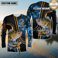 Maxcorners Walleye Fishing Fierce Deep Sea Hunter Personalized Name, Team Name 3D Long Sleeve Shirt